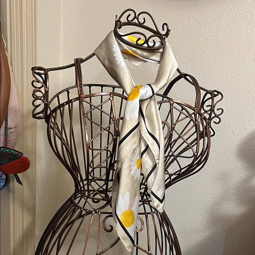 Floral Silk Scarf with Yellow Daisies